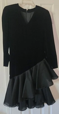 1980s ADELE SIMPSON Drop Waist Tiered Ruffled Skirt Cocktail Dress With Bow Sz 8 - Image 1 of 4