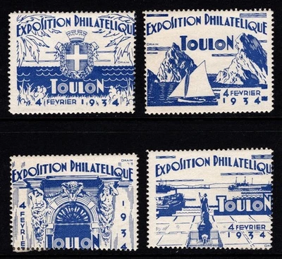Philatelic Exhibition - Toulon, France 1934 - 4 Poster Stamps MH - Image 1 of 2