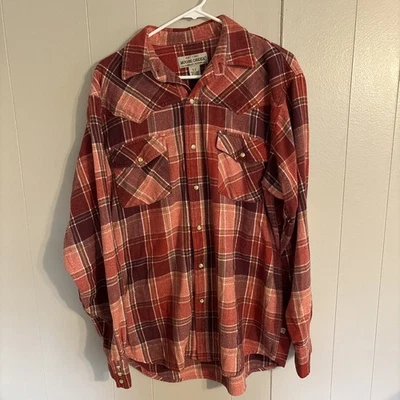 Moose Creek Vintage Heavy Flannel Shirt Men’s L Dark Green Snap 100% Cotton - Image 1 of 4