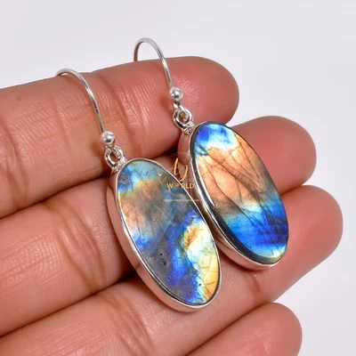 Rainbow Labradorite Dangle earrings 925 Sterling Silver Handmade Gift Jewelry - Image 1 of 4