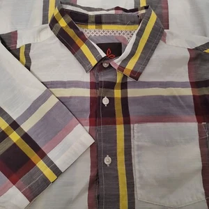 Camicia PrAna uomo marrone giallo a quadretti casual a maniche corte con bottoni taglia M - Foto 1 di 4