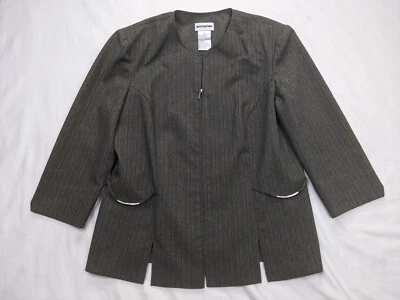 Traje Top Chaqueta Blazer Cremallera Frontal Rayas Lápiz Perceprions Para Mujer Talla 12 Gris Foto 1 de 4