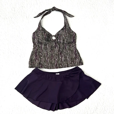 Merona Swimsuit Womens Sz M Purple Tankini Sz S Bikini Faux Wrap Skirt 2PCS Set - Image 1 of 4