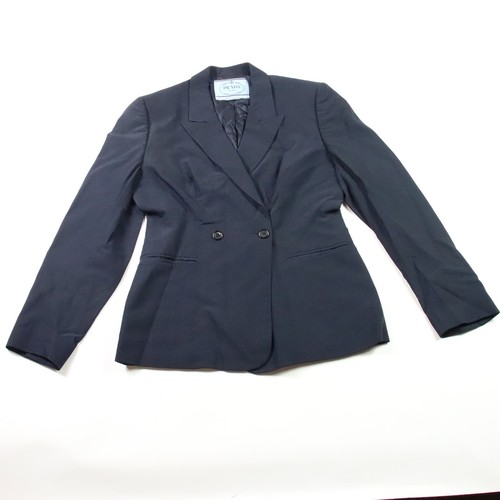 Blazer Sportivo Prada Donna 44 Cappotto Giacca Blu Bottone Frontale Milano Lana Seta