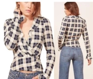 Blusa Top Lee A Cuadros REFORMATION Mediana Nueva Con Etiquetas - Imagen 1 de 6