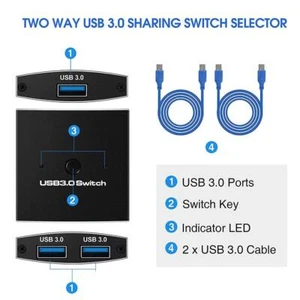 `USB 3.0 Switch Selector KVM Switch 5Gbps 2-in-1 Out Sharer Z4X1 3.0 USD USB H9E - Bild 1 von 10
