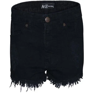 Kids Girls Shorts Jet Black Denim Bermuda Skinny Ripped Jeans Summer Chino Short - Picture 1 of 7