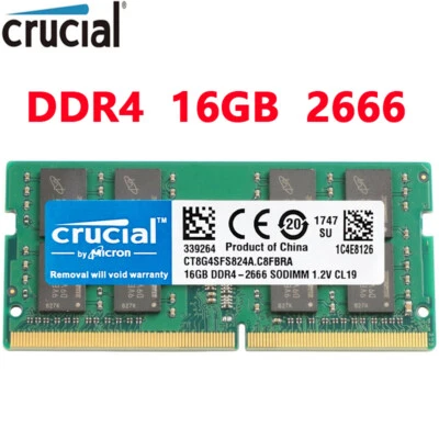 CRUCIAL DDR4 16GB 2666 PC4-21300 Laptop 260-Pin SODIMM Notebook Memory RAM 1X16 - Image 1 of 4
