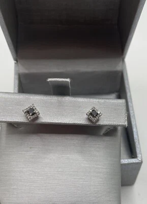 14K White Gold Square Earrings Studs With Black And White Diamonds, Zales - Image 1 of 4