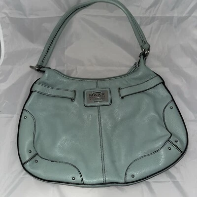 Maxx New York Signature Light Blue Leather Floral Interior Shoulder Bag - Image 1 of 4