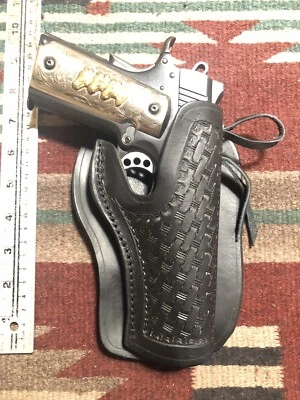 Funda Western de cuero negro tejido de canasta para Colt Kimber Ruger 45 modelo 1911 Foto 1 de 4