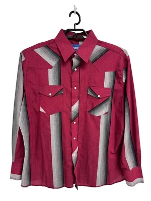 Vintage Wrangler Men's Red & Gray Striped Button Up Collared Dress Shirt Size XL - Image 1 of 4