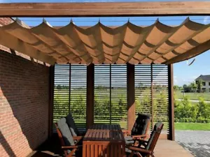WATERPROOF SUN SHADE SAIL HORIZONTAL ROMAN BLIND ROLLED, EXTENDED AWNING PATIO - Bild 1 von 12