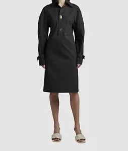 $2400 Bottega Veneta Women's Black Metal Button-Front Shirt Dress Size IT48 US12 - Picture 1 of 7