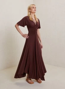 A.L.C. Size M Bitter Chocolate Brown Nina Beaded Tie Neck Maxi Dress Medium $595 - Picture 1 of 9