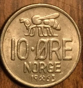 1963 NORWAY 10 ORE COIN - Picture 1 of 2