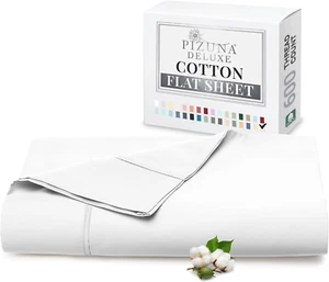 Pure 100% Cotton Flat Sheets Only King White (1 PC), 600 Thread Count Long Stapl - Picture 1 of 6