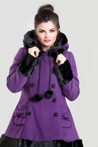 Hell Bunny Sarah Jane Purple & Black Hooded Winter Coat With Faux Fur, Size S - Picture 1 of 13