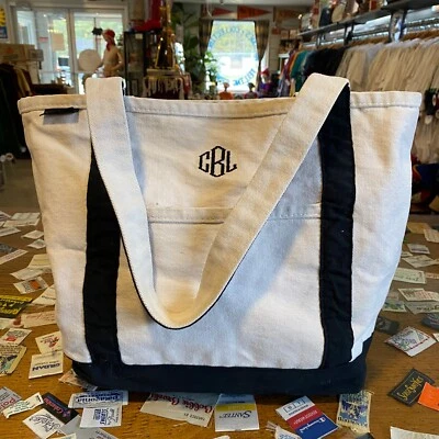 1990's Lands End Tote Made In USA Vintage Black Medium Bag Rare Foto 1 de 4