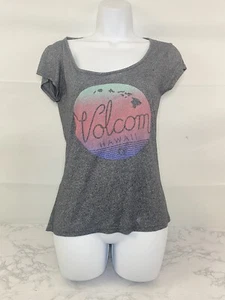 Volcom Genuine Short Sleeve Round Neck Shirt Womens XS Gray Hawaii Stretch Top G - Picture 1 of 6