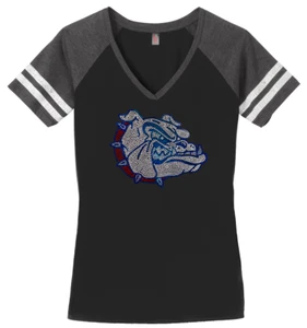 Women's Gonzaga Bulldogs Football Ladies Bling V-neck Shirt S-3XL - Picture 1 of 2