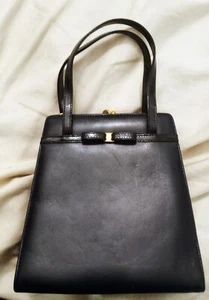 Authentic Salvatore Ferragamo Small Vara Ribbon Black Leather Hand Bag Q216187 - Picture 1 of 12