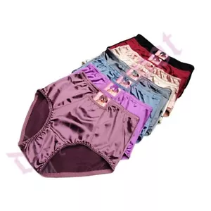 Women Shiny Smooth Satin High Waist Pocket Full Coverage Girdle Brief Panties - Picture 1 of 8