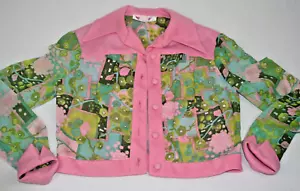 Jacket Top VTG 60s Nancy's Sheer Cactus Green Pink Woven Trim Buttons Sz 12 S/M - Picture 1 of 11