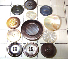 lot of 11 ANTIQUE CARVED Smokey MOTHER OF PEARL SHELL BUTTONS ~ 1 3/4"-3/4"