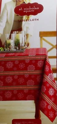 St Nicholas Square Red Christmas Snowflakes 60x102 Oblong Tablecloth  NWT - Image 1 of 2