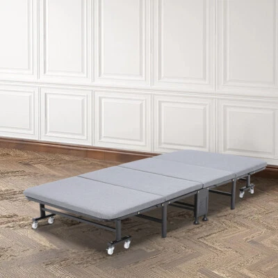 HOME-GARDEN-DECORATION Fold Up Away Metal Day Bed Sleeper 3FT Single Guest Bed Mattress on Wheels 3FT