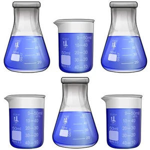 Labor Schnapsglas Set 6 Stück 50ml Bechergläser und 50ml Kolben Borosilikat... - Bild 1 von 8