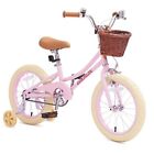  Girls Bike with Basket, Kids Bicycle for 3-13 Years, Included Pink 14 Inch