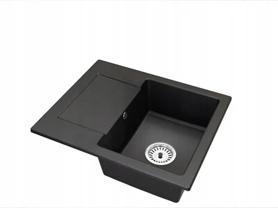 BRADO Einbecken-Granitspüle DONZO mit schwarzer Abtropffläche und verchromtem Siphon
