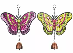 2 x Garden Metal Windchimes Butterfly Lime Pink Hanging Outdoor Wind Chimes - Picture 1 of 1