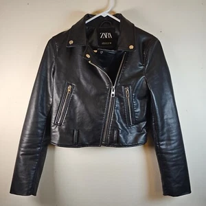 Zara Black Faux Leather Moto Jacket Size XS - Picture 1 of 7