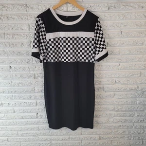 Shein Curve Womens Dress 2XL Plus Mini Short Sleeve Black White Check Poly Blend - Picture 1 of 11