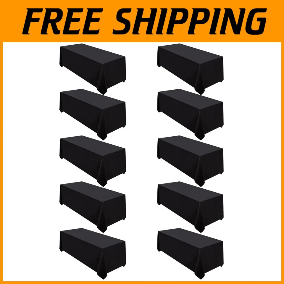 10 Pack Black Tablecloth Set - 90x156 Rectangular Polyester - Image 1 of 4