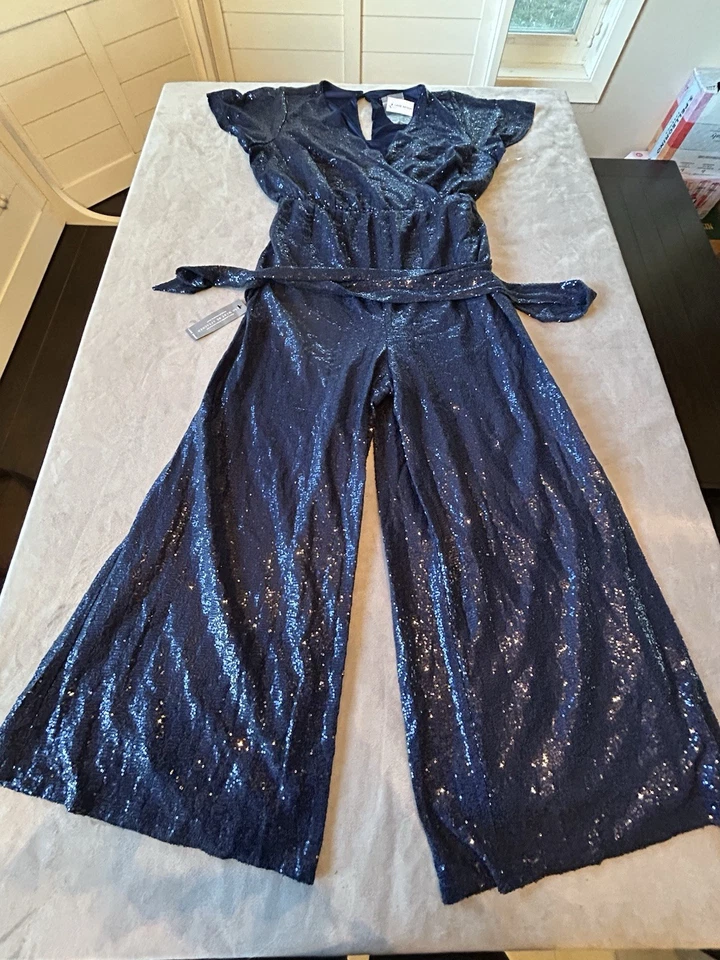 Mameluco para mujer Lane Bryant lentejuelas azul marino talla 14/16 manga corta cuello en V Foto 1 de 4