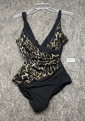 Longitude Womens Swimsuit One Piece Black Brown Padded Size 12 - Image 1 of 4
