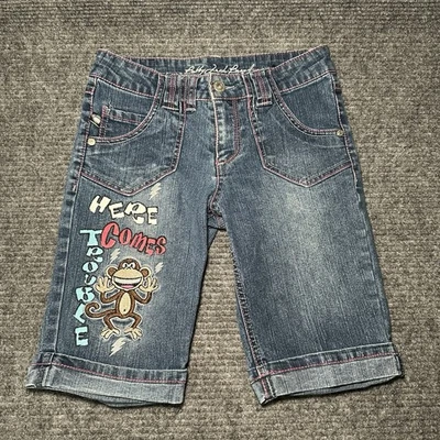 Y2K Vintage BOBBY JACK MARCA MONKEY JEAN BERMUDA PANTALONES CORTOS CAPRI NIÑAS 10 Foto 1 de 4