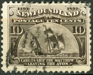 Kanada Neufundland 1897 #68 10c schwarzbraun, Cabot's Schiff Matthew, gebraucht - Bild 1 von 1