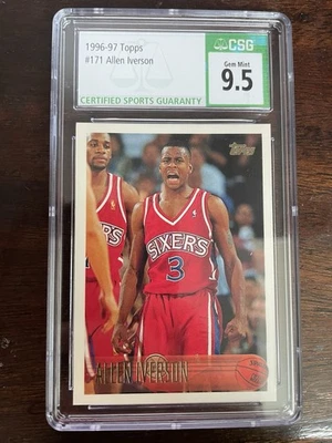 1996-97 Topps #171 Allen Iverson 新秀卡 Sixers RC CSG 9.5 Gem 完好 — 第 1/2 张图片