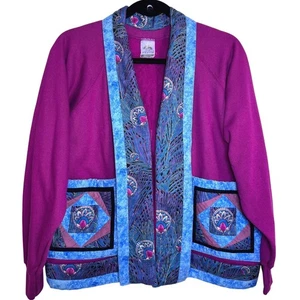 Cárdigan abierto de retazos de vellón acolchado hecho a mano de colección M usable arte americano - Imagen 1 de 15