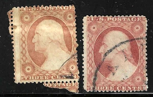 Sc #26 x 2 Shades Big Margins Light Cancel 3 Cent Washington 1857-61 US 82B24 - Picture 1 of 3