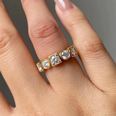 1.50 Ct Round Lab Created Diamond Women Wedding Band Ring 14k Yellow Gold Plated - Image 1 of 4