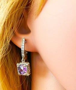 Creolen mit Lila Anhänger, Ohrhänger,Ohrring,  Ohrschmuck, Silber/Lila - Neu - Bild 1 von 10