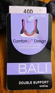 BALI ( 40C ) DOUBLE SUPPORT WIRELESS BRA BLACK #3820 - Picture 1 of 6