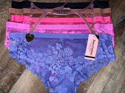 Juicy Couture ~ Ropa interior descarada para mujer Bragas Mezcla de nailon 5 pares ~ L Foto 1 de 4