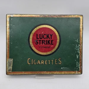 Vintage Lucky Strike Flat Fifties Zigaretten Tabak Werbung Dose - leer - Bild 1 von 6